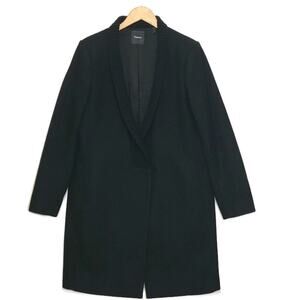 Theory Wool Cashmere Shawl Collar Single Breasted Mid Length Black Coat Size L